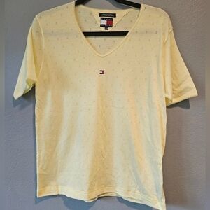Tommy Hilfiger Eyelet T Shirt Women's Size M 100% Cotton Yellow
